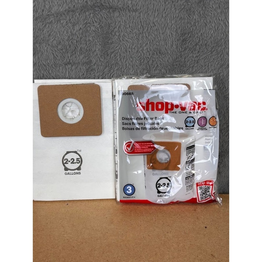 Shop-Vac 90668 Type B 2-2.5 Gallon Disposable Filter Bags 6 Pack White Dry Only - Picture 3 of 3